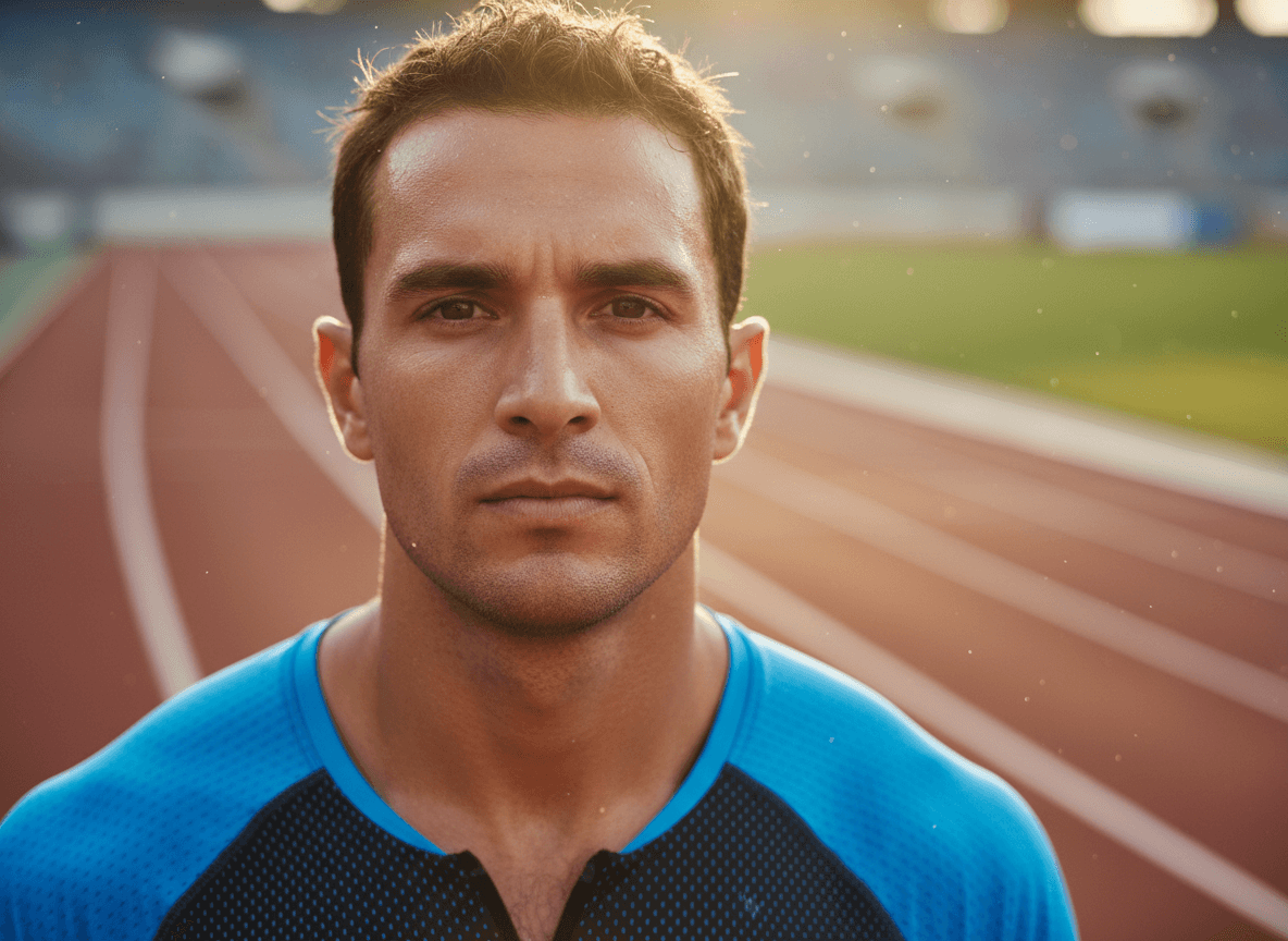 Mark Jacobs athlete headshot on a track